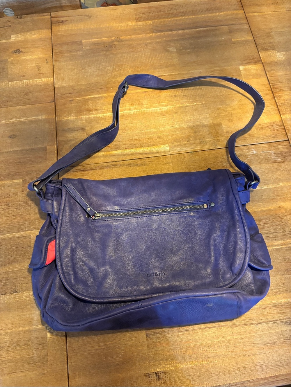 Nat-Nin Deep Violet Leather Crossbody Messenger Bag with Front Zip